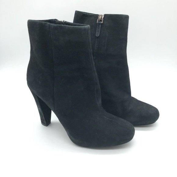 Theory Womens Ankle Boots Heel Suede Zipper Black 37.5 US 7.5 - Picture 1 of 7